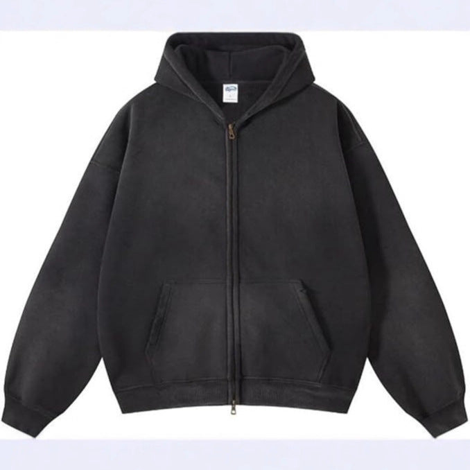 Hoodie lavado retro con doble cierre - WEARLUMINA