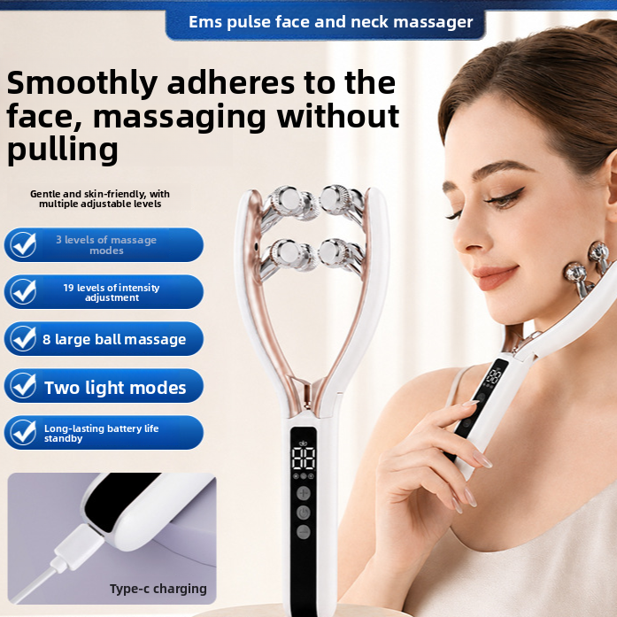 EMS Microcurrent Facial Roller Massager with Red Blue Light Therapy