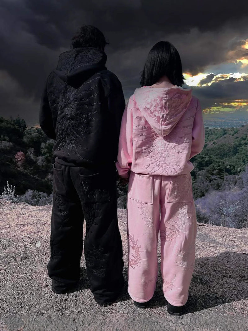 Hoodie retro desgastado con cierre - WEARLUMINA