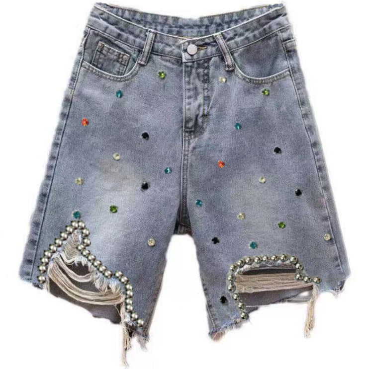 Womens Geometric Denim Mid-Length Skirt