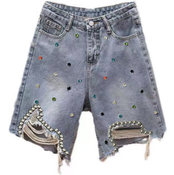 Womens Geometric Denim Mid-Length Skirt