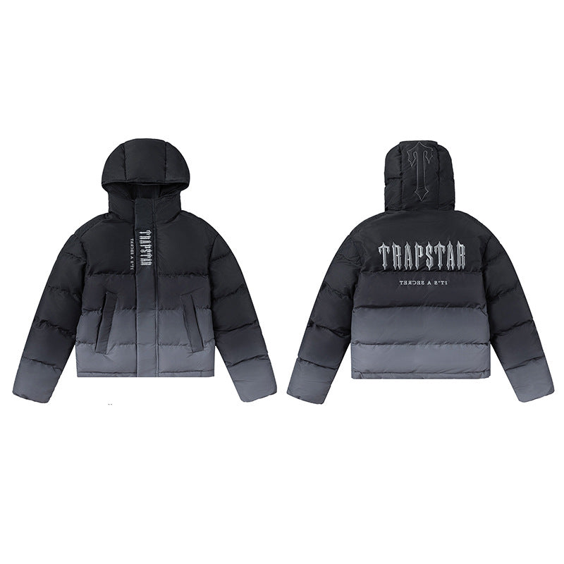 Black glossy thickened cotton jacket with small logo