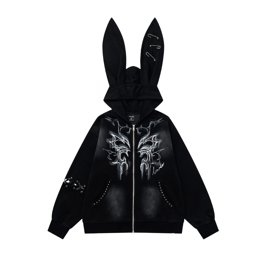 Rabbit ears hooded sweatshirt jacket