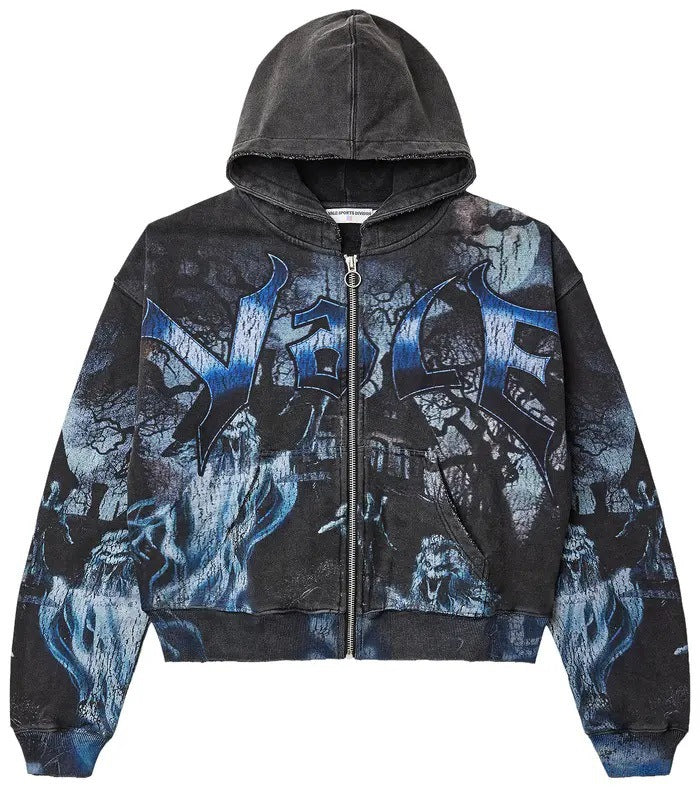 Hoodie Retro con Cierre — Estampado Camuflaje