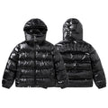 Black glossy thickened cotton jacket with small logo