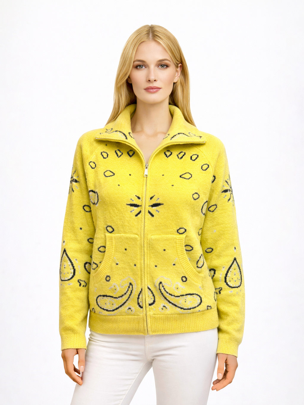 Retro Paisley Print Knitted Cardigan
