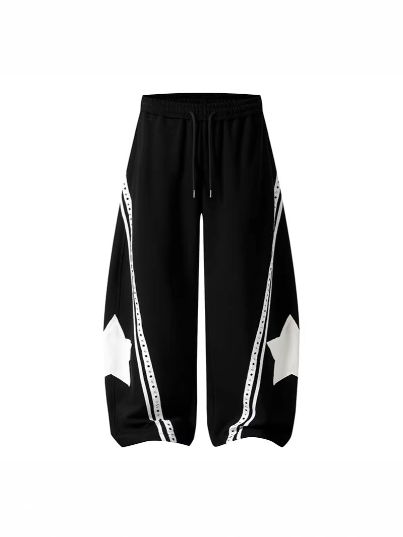 American Retro Star Print Drawstring Wide-Leg Pants