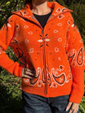 Retro Paisley Print Knitted Cardigan