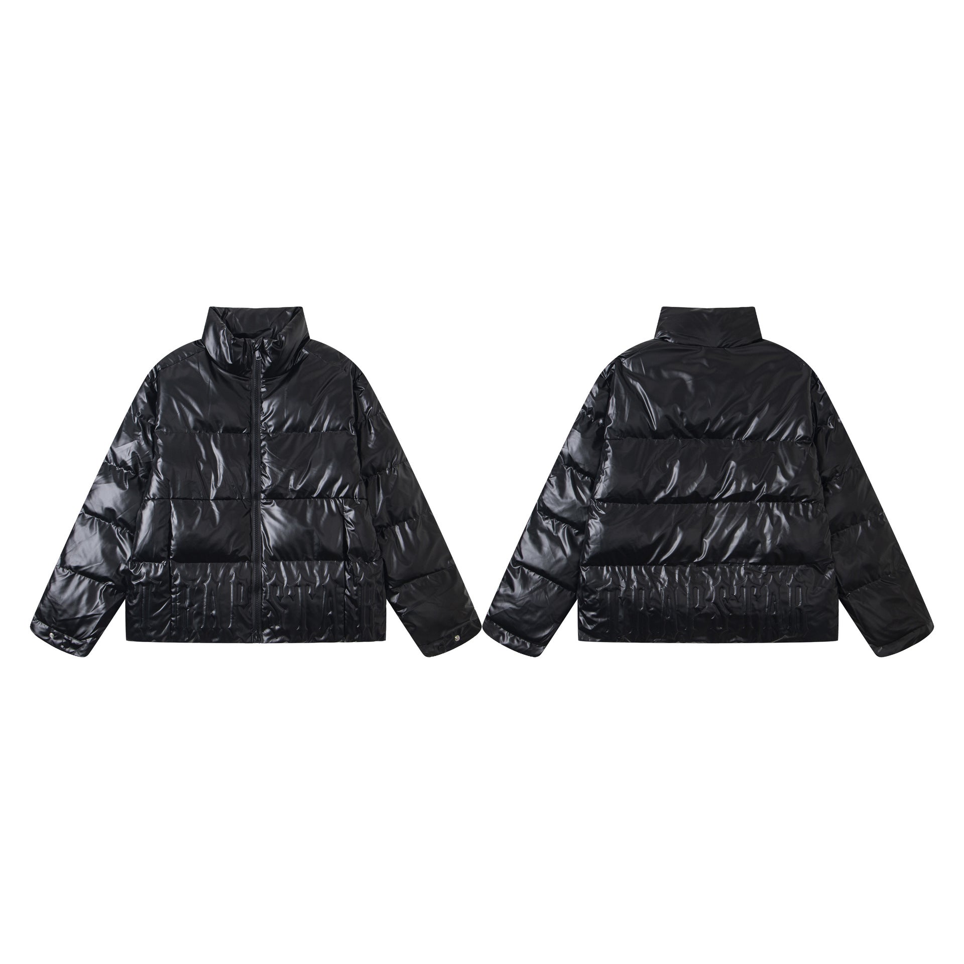 Black glossy thickened cotton jacket with small logo