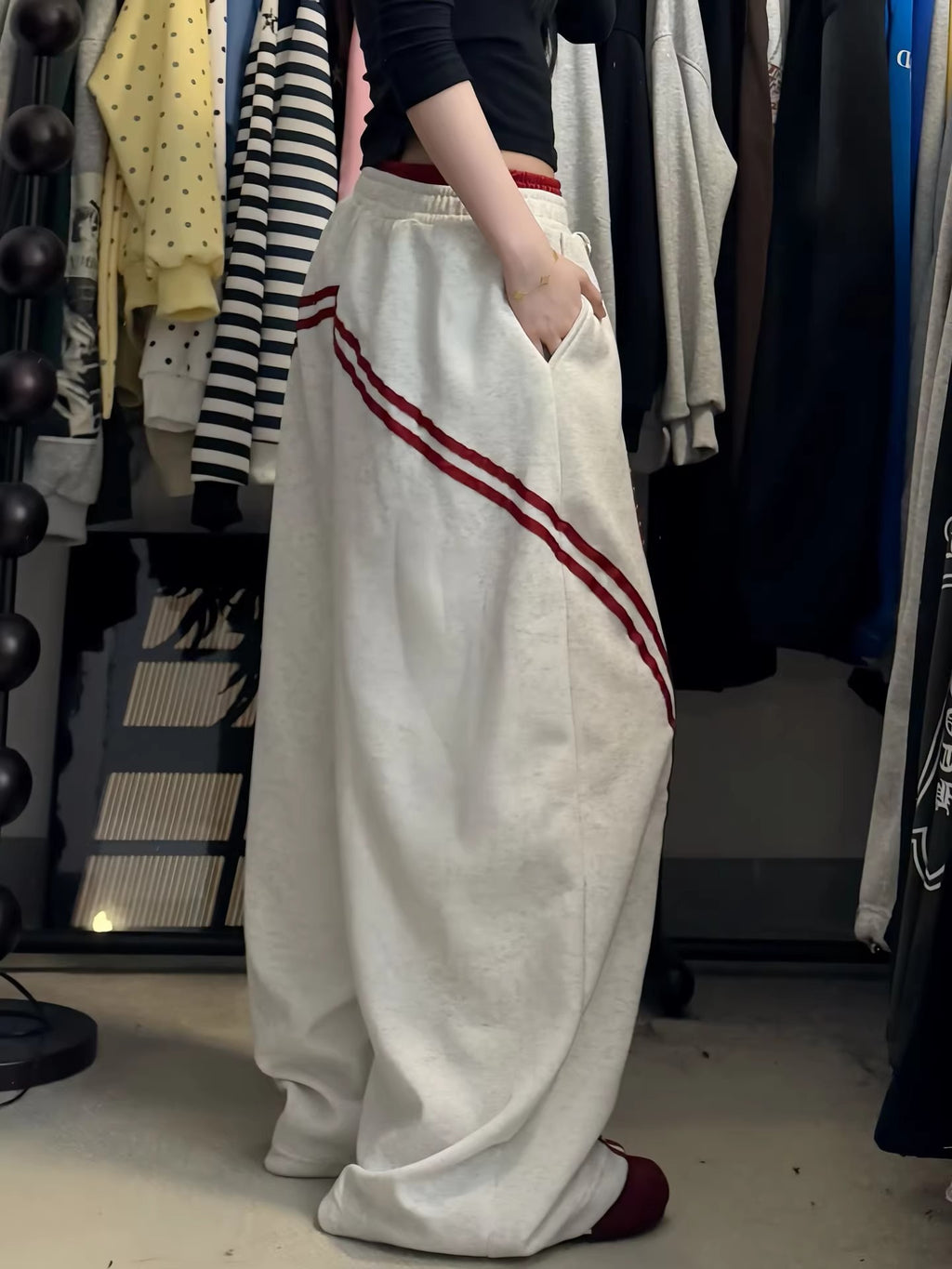 Retro Color Block Wide Leg Pants