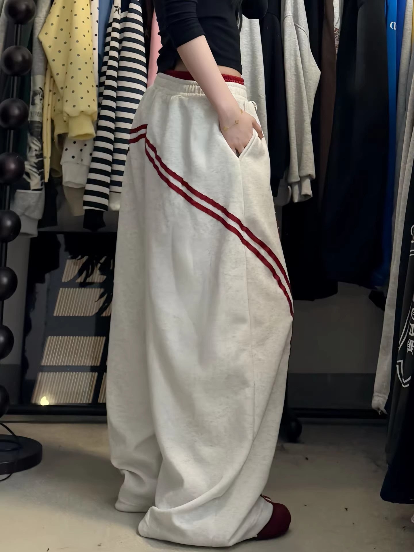 Retro Color Block Wide Leg Pants