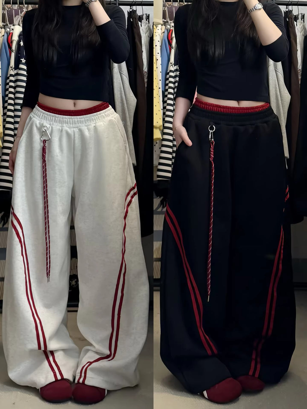 Retro Color Block Wide Leg Pants