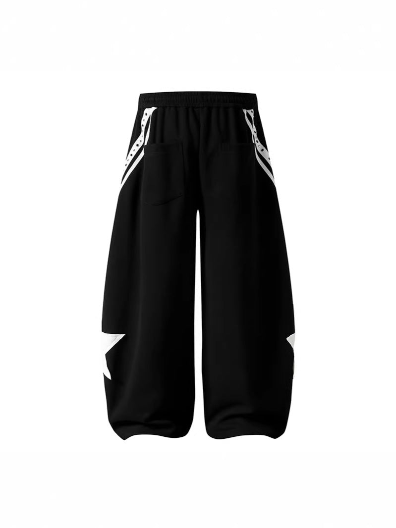 American Retro Star Print Drawstring Wide-Leg Pants