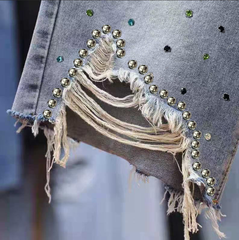 Womens Geometric Denim Mid-Length Skirt