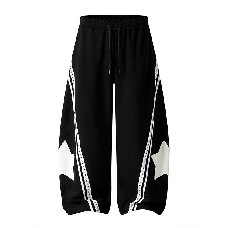 American Retro Star Print Drawstring Wide-Leg Pants