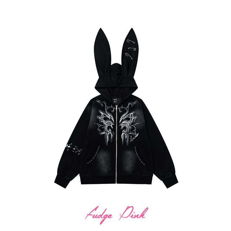 Rabbit ears hooded sweatshirt jacket