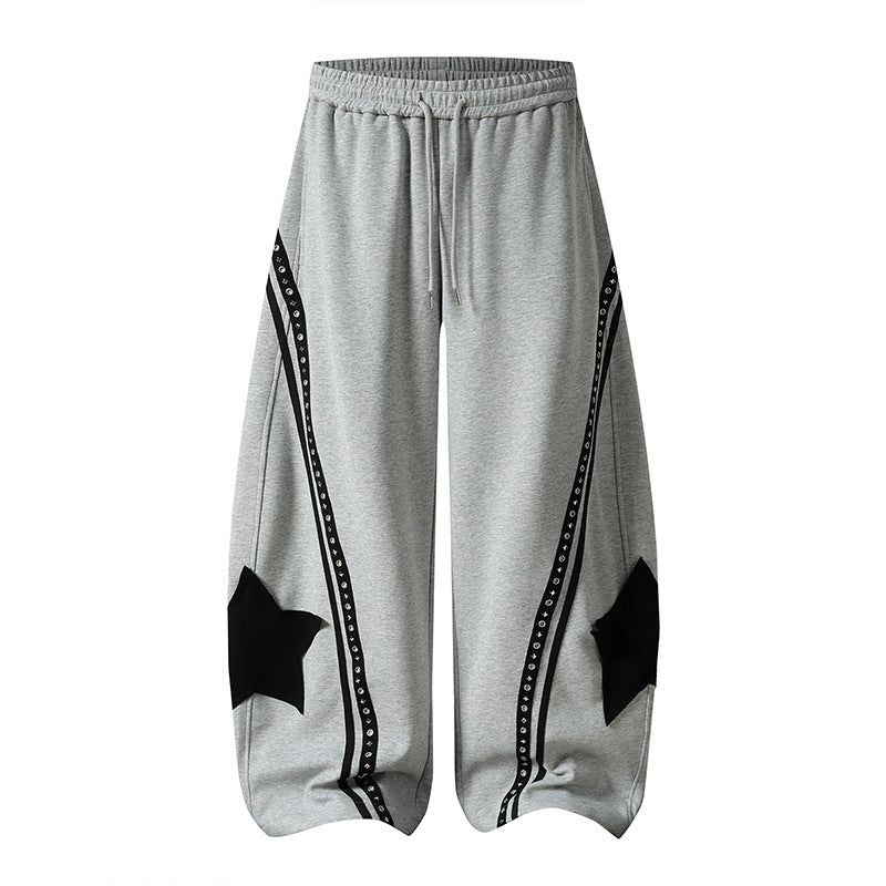 American Retro Star Print Drawstring Wide-Leg Pants