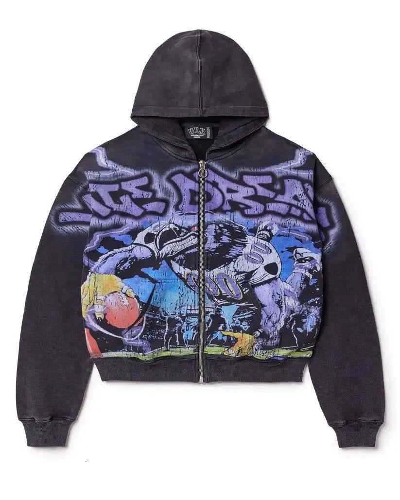 Hoodie Retro con Cierre — Estampado Camuflaje