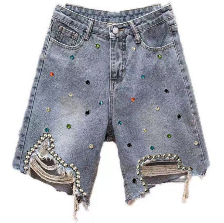 Womens Geometric Denim Mid-Length Skirt
