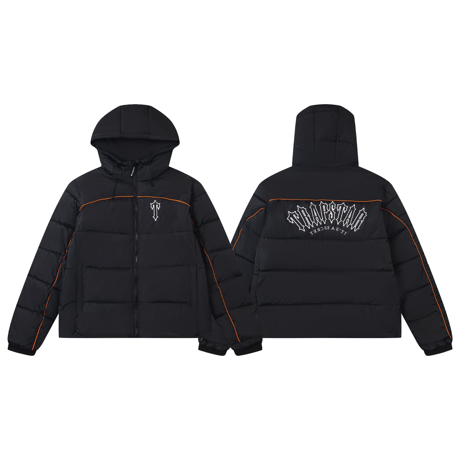 Black glossy thickened cotton jacket with small logo