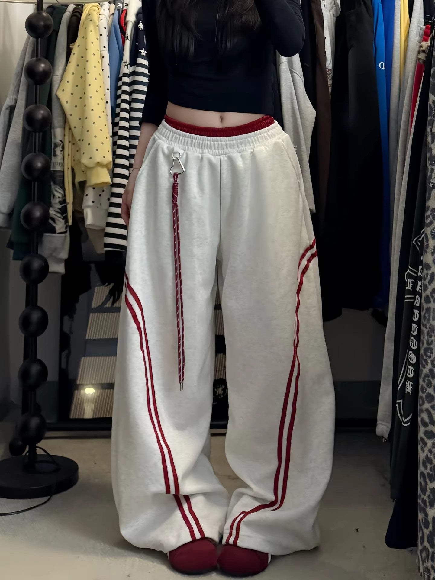 Retro Color Block Wide Leg Pants