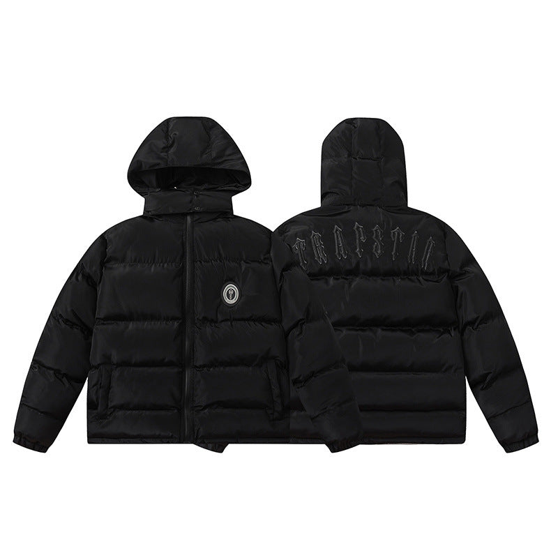 Black glossy thickened cotton jacket with small logo