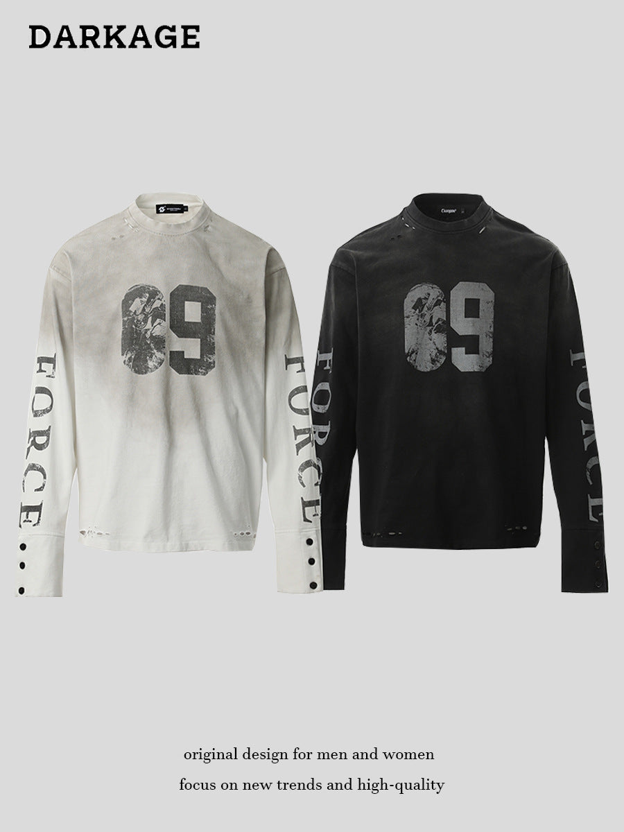 Retro Distressed Long Sleeve T-Shirt Unisex Streetwear